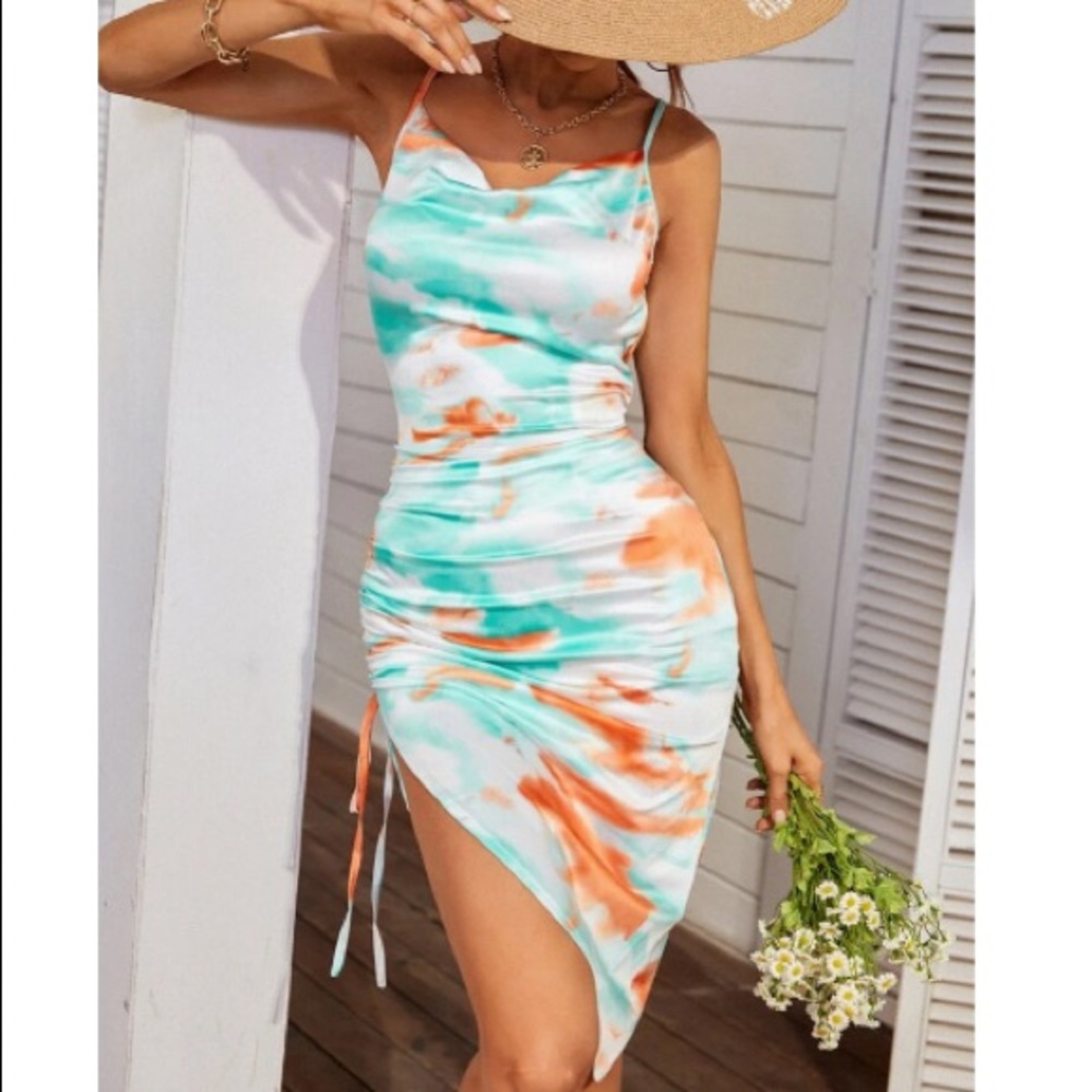 Boho brush print slit thing cami dress - Picture 2 of 9